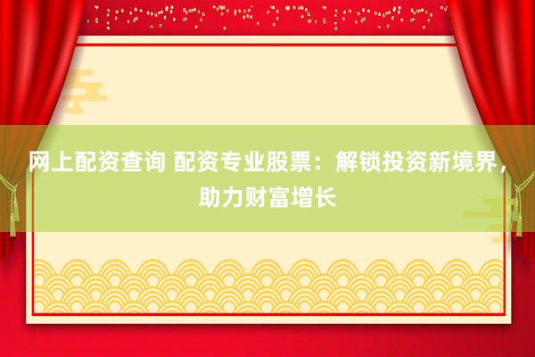 网上配资查询 配资专业股票：解锁投资新境界，助力财富增长