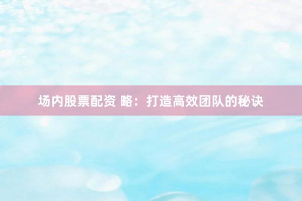 场内股票配资 略：打造高效团队的秘诀