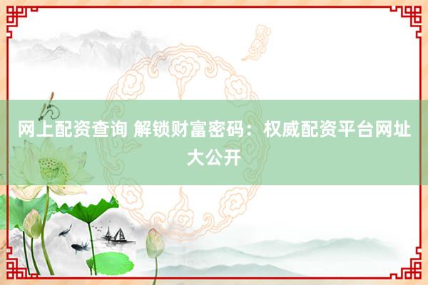 网上配资查询 解锁财富密码：权威配资平台网址大公开