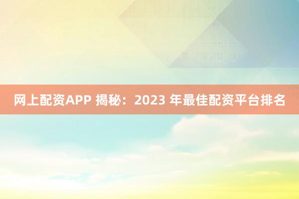 网上配资APP 揭秘：2023 年最佳配资平台排名