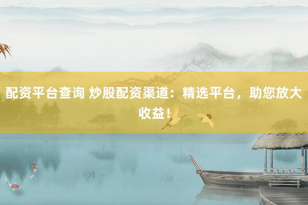 配资平台查询 炒股配资渠道：精选平台，助您放大收益！