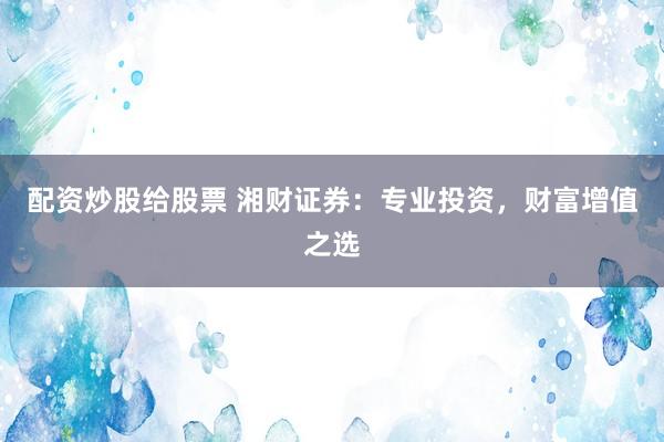 配资炒股给股票 湘财证券：专业投资，财富增值之选