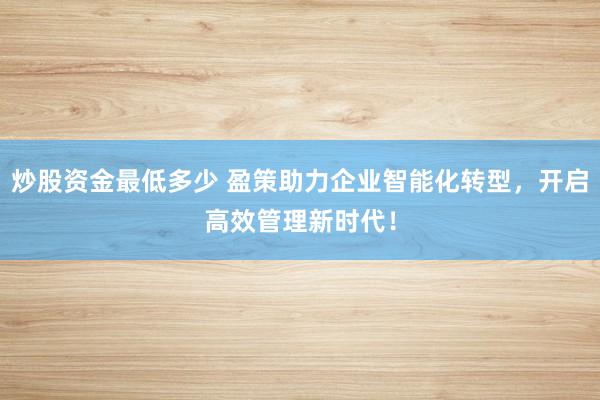 炒股资金最低多少 盈策助力企业智能化转型，开启高效管理新时代！