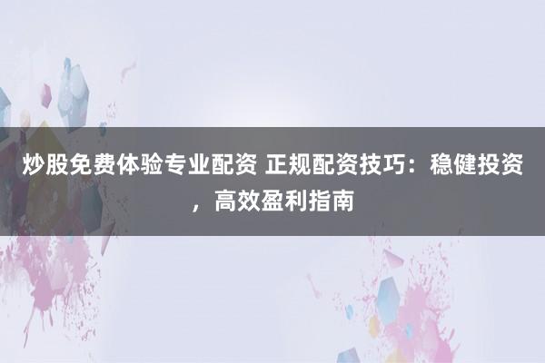 炒股免费体验专业配资 正规配资技巧：稳健投资，高效盈利指南