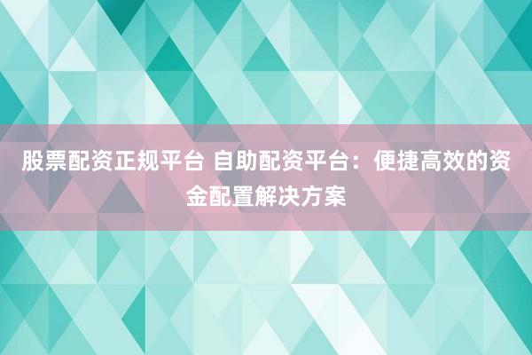 股票配资正规平台 自助配资平台：便捷高效的资金配置解决方案