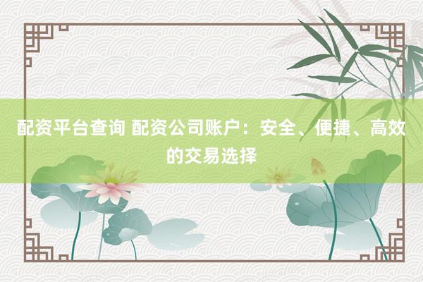 配资平台查询 配资公司账户：安全、便捷、高效的交易选择