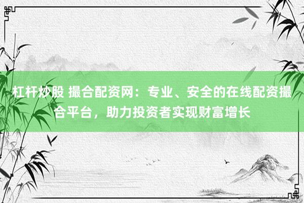 杠杆炒股 撮合配资网：专业、安全的在线配资撮合平台，助力投资者实现财富增长