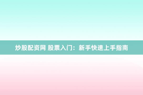 炒股配资网 股票入门：新手快速上手指南