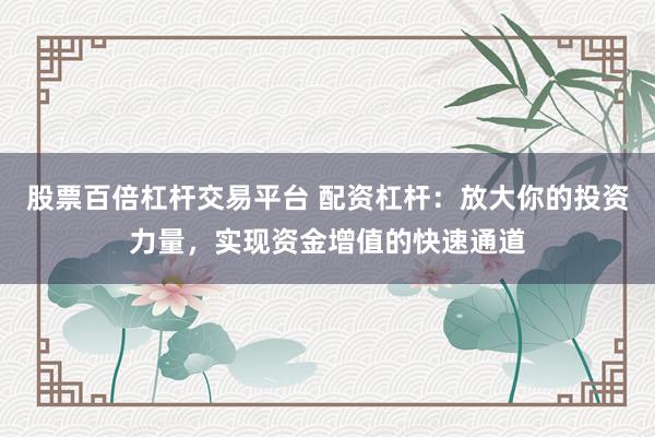 股票百倍杠杆交易平台 配资杠杆:放大你的投资力量,实现资金增值的快速通道