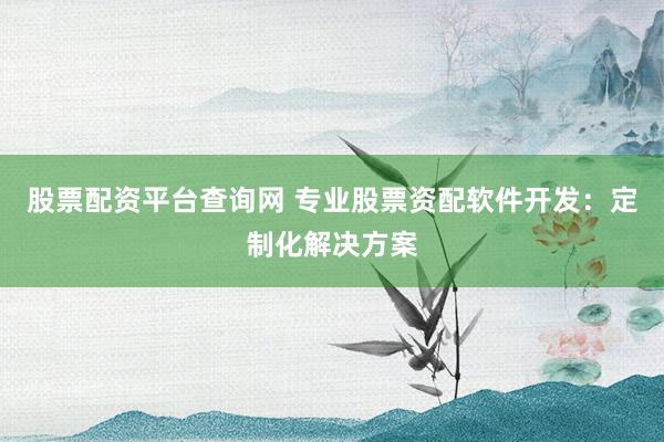 股票配资平台查询网 专业股票资配软件开发：定制化解决方案