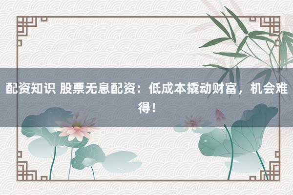 配资知识 股票无息配资：低成本撬动财富，机会难得！