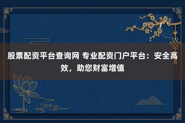 股票配资平台查询网 专业配资门户平台：安全高效，助您财富增值