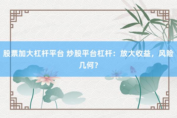 股票加大杠杆平台 炒股平台杠杆：放大收益，风险几何？